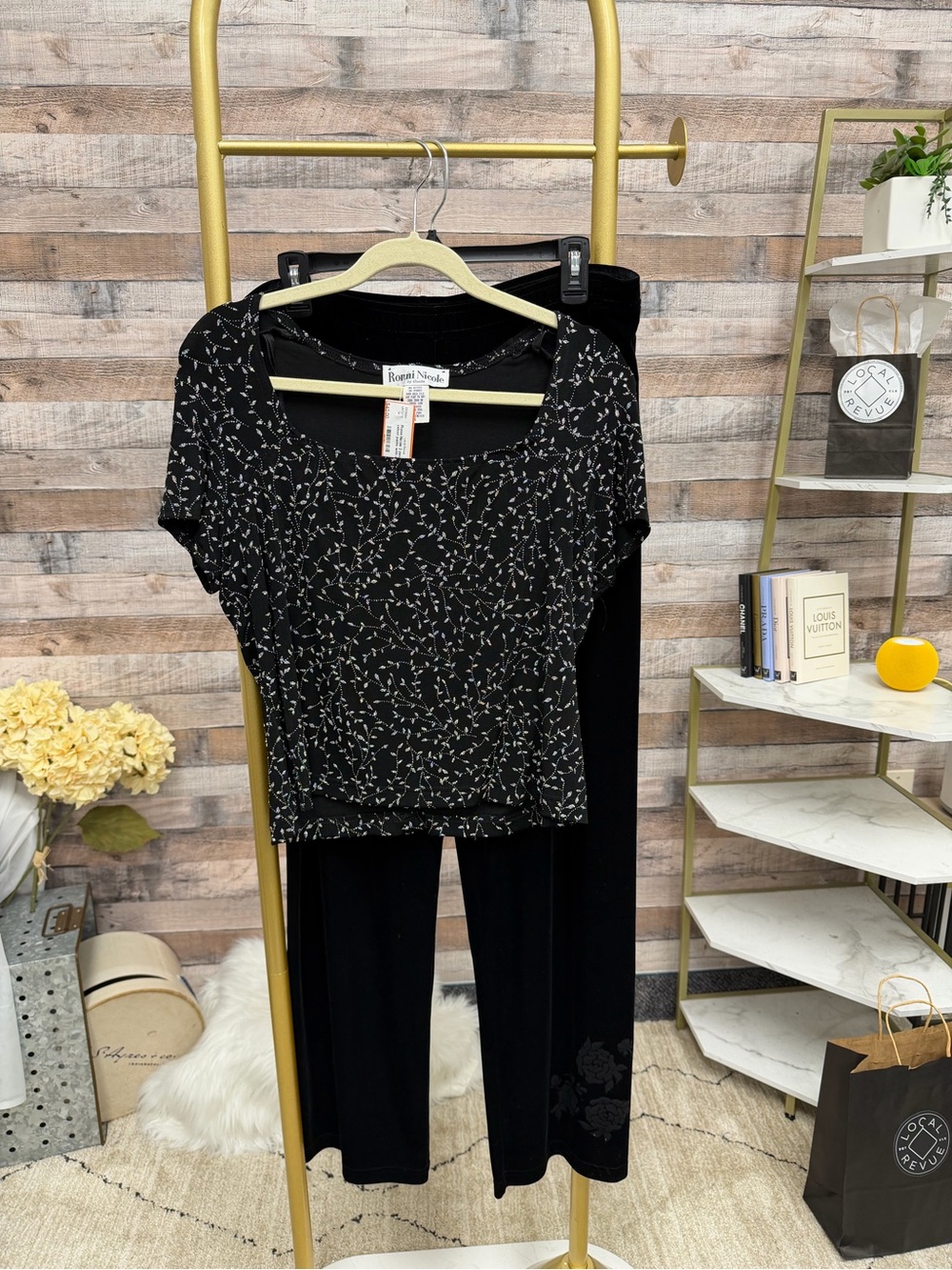 Ronni Nicole 2 piece black velvet pants with sparkly top